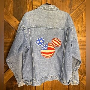 Disneyland Resort Vintage American Flag Mickey Mouse Oversized Jean Jacket Sz L